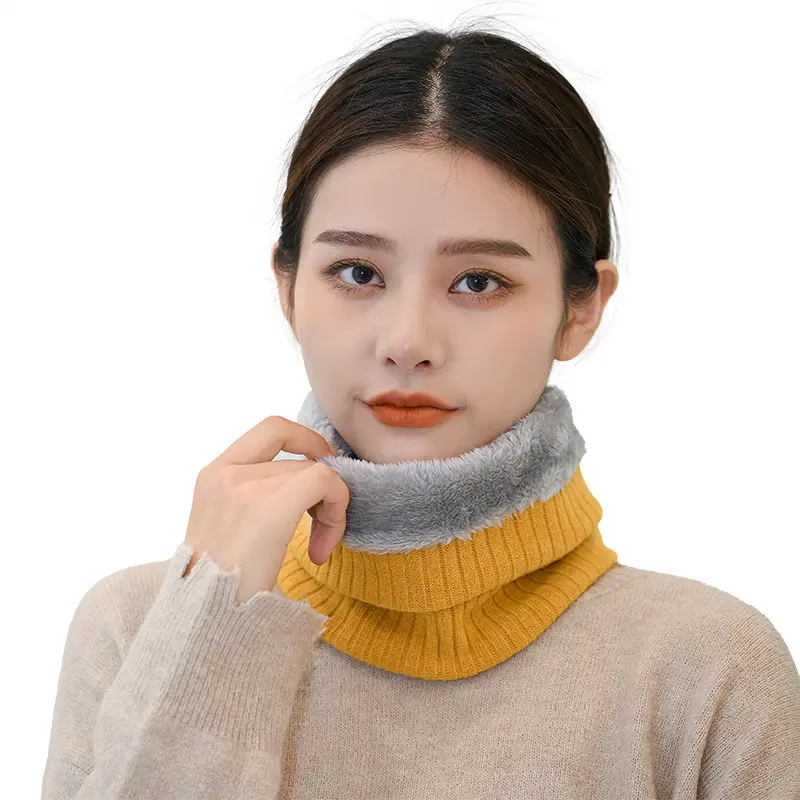 Las mujeres coreanas color liso de peluche <span class=keywords><strong>interior</strong></span> invierno buff de hilo acrílico bufanda cuello cálido