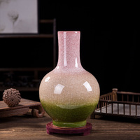 Vas Porselen Jingdezhen Crackle Glaze Jade, Wadah Bunga Dekoratif Gaya Cina, Ornamen Seni untuk Pajangan Rak Ruang Tamu