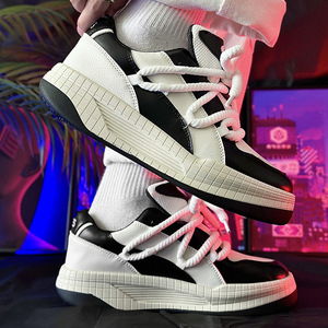Baskets décontractées pour hommes en cuir véritable à semelle épaisse, antidérapantes, style automne, tendance nationale, chaussures de skate - Product Image 6