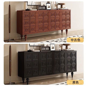 Nordic <b>Retro</b> Solid Wood <b>Sideboard</b> 80x40x90 Cm Handmade Carved Storage Cabinet For Living Room Entryway - Product Image 4