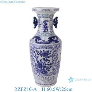 Jarrón <span class=keywords><strong>de</strong></span> porcelana azul y blanca <span class=keywords><strong>de</strong></span> la dinastía Qing antigua <span class=keywords><strong>de</strong></span> 2017, jarrón <span class=keywords><strong>de</strong></span> cerámica <span class=keywords><strong>de</strong></span> doble oreja pintado a mano - Product Image 2