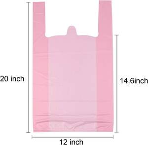 Sacs de T-shirt en plastique rose avec poignées, sacs d'épicerie pour supermarché, restaurant, 12x20 pouces (50 pièces) - Product Image 2