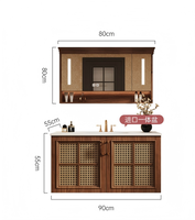 Meuble-lavabo mural de luxe moderne personnalisable en bois massif résistant à l'eau pour hôtel et villa avec miroir LED intelligent et armoire à pharmacie