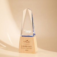 Trophée en cristal en gros d'usine avec base en bois, plaque de récompense vierge personnalisable avec gravure laser pour événements d'entreprise