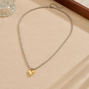 Heart-Shaped Gold Plated Steel <b>Bead</b> <b>Necklace</b> For Everyday Wear - Product Image 3