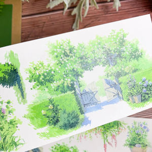 1 rollo <span class=keywords><strong>de</strong></span> cinta <span class=keywords><strong>de</strong></span> cuaderno <span class=keywords><strong>de</strong></span> diseño <span class=keywords><strong>de</strong></span> paisaje, casas <span class=keywords><strong>de</strong></span> paisaje, árboles, nubes, palabras, edificios, montañas y ríos - Product Image 3