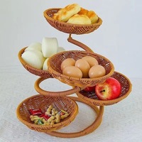 Corbeille à fruits créative à plusieurs niveaux de style chinois pour la maison, organisateur de collations et bonbons pour salon, rangement de style osier pour le thé de l'après-midi
