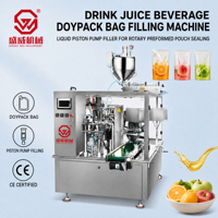 Machine de remplissage et de scellage rotative pour sachets préformés de jus et de boissons en doypack avec pompe à piston liquide