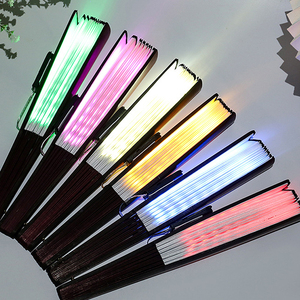 Éventail artisanal en bambou de 33 cm, lumineux à LED bleu, grand éventail en bambou pour les fêtes - Product Image 5
