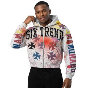 Sudadera con capucha Y2K desgastada con cremallera completa para hombre y mujer, estilo vintage con estampado gráfico de salpicaduras, oversize, de tejido grueso, estilo grunge streetwear 100% - Product Image 1