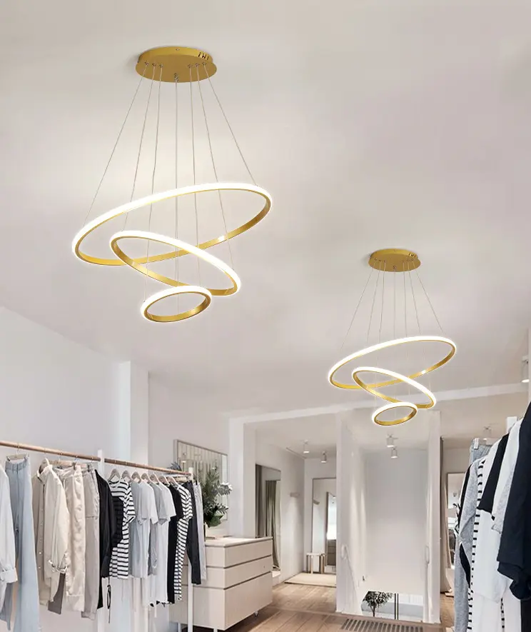 Minimalism Style Decorative Lighting Fixture Led Pendant Lamp Ring Pendant Light Long Hanging Lamp For Villa Stairs Restaurant