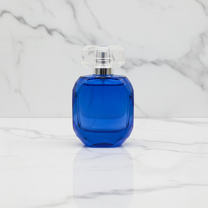 EP ขวดน้ำหอมแก้วแบบแบนขนาด50มล. ดีไซน์พิเศษสีน้ำเงินและดำพร้อมปั๊มพ่นและฝาโปร่งใส - Product Image 2