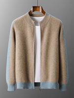 Cárdigan de punto con cremallera para hombre, cuello medio alto, manga larga, patrón 3D, grueso, holgado, capa base de otoño