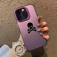 Coque de téléphone Crâne Noir pour iPhone 15 16 17, Coques iPhone 14 13 12 11 Pro Max Mini XS Max X 7 8 Plus SE, Housse en Silicone TPU Mat