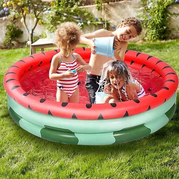 حمام سباحة قابل للنفخ عائم مصنوع من قماش دائري قابل للنفخ يستخدم في الهواء الطلق يحتوي على شكل ببطيخ وسباحة للأطفال من سن 2 سنة أو أكثر