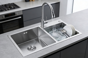 Nuevo Fregadero de Cocina <span class=keywords><strong>KEMEN</strong></span> 2025 de Acero Inoxidable 304, Hecho a Mano, Doble Cubeta Rectangular, Moderno, con Acabado Cepillado, Dos Orificios, 5 Años de Garantía - Product Image 2