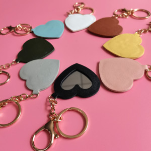 Sweet Heart Shaped Pu Leather Pocket Mirror Pu Compact Make up Mirror With Key Chain for Women - Product Image 6