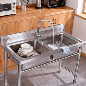 حوض تجاري سميك ، محطة غسيل مطعم مطبخ ، وعاء مزدوج واحد - Product Image 5