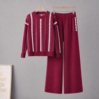 Ensemble pull tricoté à col rond et pantalon large décontracté avec poches