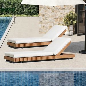 سرير شمس فاخر للفنادق للاستخدام الخارجي مقاوم للماء مصنوع من الألومنيوم وخشب الساج والحبال كرسي استلقاء للشاطئ والفناء وحمام السباحة - Product Image 3