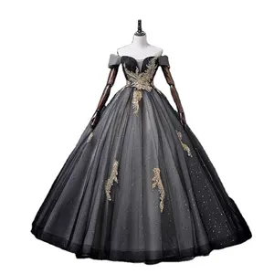 2023 Black Glitter Evening Gowns Women Sexy One Shoulder Ball Gown Prom Quinceanera Dress