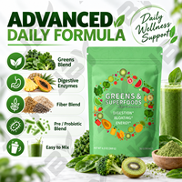 Poudre de superaliments à marque privée avec herbe de blé, spiruline, chlorelle, mélange de légumes et formule d'enzymes digestives