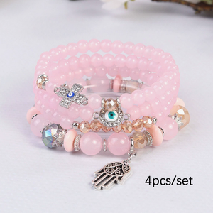 Go2boho - Juego de Pulseras de Cuentas Multicapa con Amuleto de Ojo Turco y <span class=keywords><strong>Hamsa</strong></span>, Pulsera Elástica, Joyería Bohemia de Moda para Mujer, Venta al por Mayor OEM - Product Image 5