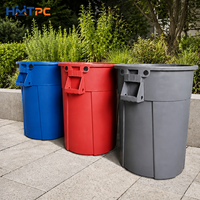 Poubelle ronde de 55 gallons, bac à déchets en plastique robuste avec poignée pour le recyclage en extérieur