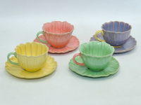 Ensemble tasse à thé et soucoupe en céramique côtelée en forme de fleur, design brillant multicolore pour le thé et le thé de l'après-midi