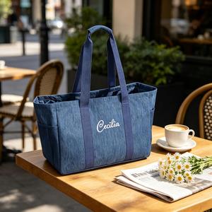 Custom Name Embroidery 9 Gallon Extra <b>Large</b> Utility Tote <b>Bag</b> Foldable Reusable Water Resistant Denim <b>Storage</b> <b>Bag</b> 7 Colors - Product Image 4