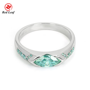 Redleaf 4*8mm Marquise berwarna Turquoise Moissanite 925 cincin perak Sterling - Product Image 2