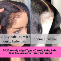 Type 4C Bords naturels Bouclés Raie libre 13x4 HD Transparent Invisible Lace Front Perruque avec Kinky Baby Hairline