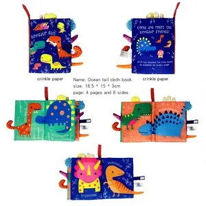 Dinossauro Fazenda cauda Animais Da Selva do oceano Tecido macio livro de pano do bebê livro de história para o brinquedo Do Bebê