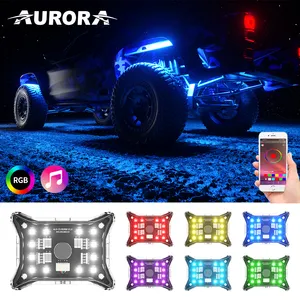 Auroraสิทธิบัตรการออกแบบโผรูปร่าง 96W 192W 288W 384W RGBW LED Rock Lightชุดสําหรับ Off-Roadรถบรรทุกเรือ UTV ATV Underbody