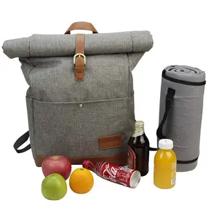 Custom picnic thermal beer cooler back pack travel camping waterproof roll-top cooler backpack bag with picnic blanket