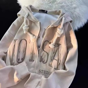 100% Bông Người Đàn Ông Zip up Hoodie Quá Khổ Tùy Chỉnh Thư Thêu Nặng 500 GSM Vải Cotton Hoodie Vá Thêu Áo - Product Image 3