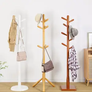 Fabriek Prijs Draagbare Staande Kleding Hanger Home Kledingstuk Hoed Opknoping Rek Standaard Voor Woonkamer Houten Kapstok Rekken