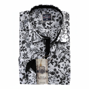 Chemise décontractée pour homme, coupe slim, géométrique, blanc et marron, boutons recouverts, respirante, Exve Exclusive - Product Image 2
