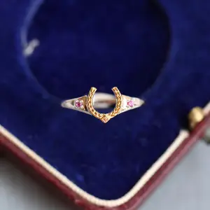 Geometric Horseshoe U Shaped Rice Spike Natural Ruby Color Separation 925 Sterling Silver Rings For Women