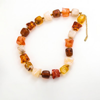 Collier en résine vintage en gros, perles mélangées couleur ambre, grosses perles torsadées, fait main, bijoux rétro pour femme