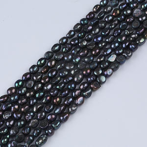 Perles d'eau douce baroques en gros, 6-7 mm, teintes en noir, brillantes des deux côtés, trou droit, perles en vrac colorées - Product Image 2