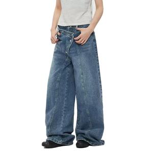 กางเกงยีนส์สีน้ำเงินฟอกทรงใหม่แฟชั่นขายส่งสำหรับผู้หญิง ผ้าฝ้าย 100% คุณภาพสูง สไตล์ Y2K ทรงหลวม กางเกงยีนส์ผู้หญิง - Product Image 3