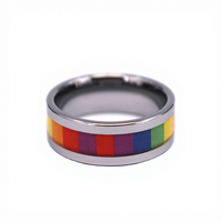 8MM Wolfram Regenbogen Schwulen- und Lesben-Ehering Verlobungsring Unisex Gay Pride Herrenring von Drittanbieter Zertifiziert THX Schmuck