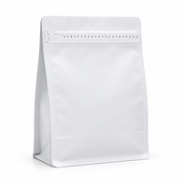 Pochette verticale ECO blanche mate refermable avec fermeture éclair et languette de tirage pour l'emballage de grains de café, logo personnalisé