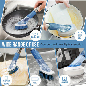 Bàn Chải Nhà Bếp Với Đứng 4 Đầu Thay Thế Thép Không Gỉ Xử Lý Món Ăn Wand Chà Bàn Chải Xà Phòng Pha Chế Món Ăn Bàn Chải Thiết Lập - Product Image 4