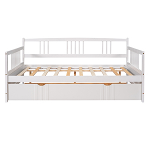 Full Size <b>Daybed</b> Wood Bed <b>With</b> Twin Trundle White <b>Storage</b> Bed For Kids Bedroom - Product Image 4
