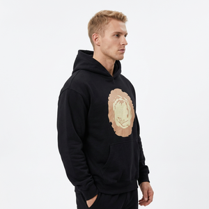 Custom Logo Patch Puff Printed Vintage 100% Cotton <b>Mens</b> <b>Oversized</b> Zip-Up <b>Hoodie</b> with Rhinestone Design Heavyweight <b>Fleece</b> - Product Image 3