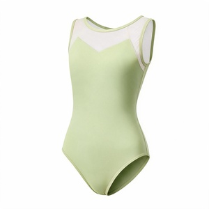 Justaucorps de ballet sans manches pour femme, avec empiècements en maille, taille élastique en spandex, extensible, pour entraînement, gymnastique et spectacle - Product Image 3