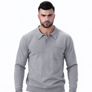 Vente directe usine, faible MOQ, pull à manches longues pour homme, 100% coton, crocheté, 120G, respirant, anti-rétrécissement, motif 3D sur le devant - Product Image 5