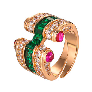 แหวนทองชุบบางประดับเพชรซิคอนหลากสีสัน ดีไซน์หรูหรา เป็นมิตรต่อสิ่งแวดล้อม ทำจากทองแดงเคลือบทองคำขาว กันน้ำ เหมาะสำหรับผู้หญิง สีโรสโกลด์ - Product Image 1